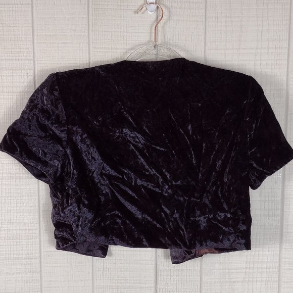 Vintage 90s Jessica McClintock Crushed Velvet Cropped Evening Jacket Shrug Black - Picture 7 of 7